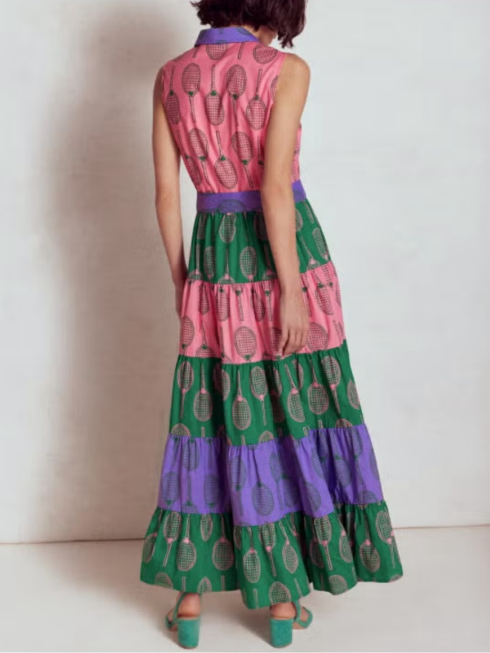 Boden Multi Tiered Shirt Maxi Dress Tennis Print Size US 4 - Picture 10 of 12
